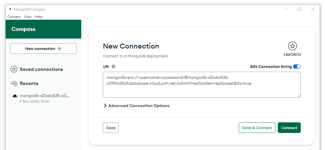 MongoDB Compass Connection Screen